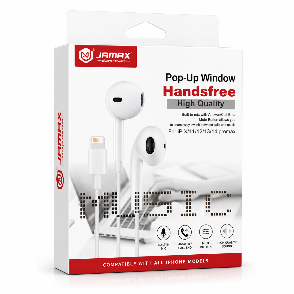 JAMAX Pop-Up Window Handsfree (Lightning) – High Quality Earphones