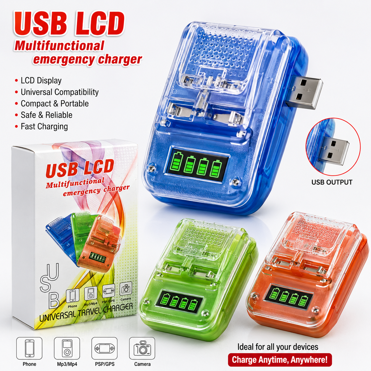 USB LCD Multifunctional Universal Battery Charger